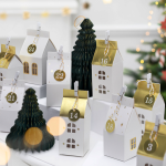 PartyDeco Advent Calendar Xmas Houses White-Gold DIY