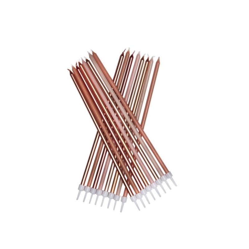 Anniversary House Extra Long Metallic Rose Gold Birthday Candles, 16 pcs