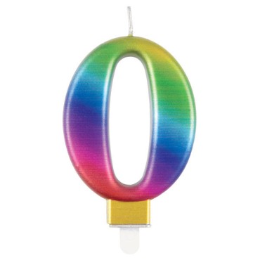 Unique Party 0 Number Birthday Candle Metallic Rainbow 9.5cm UP-19630