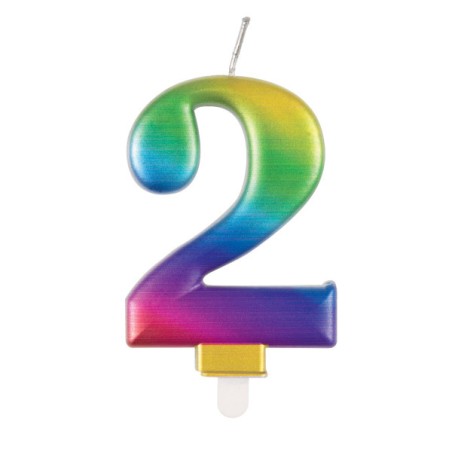 Unique Party 2 Number Birthday Candle Metallic Rainbow 8cm UP-19632