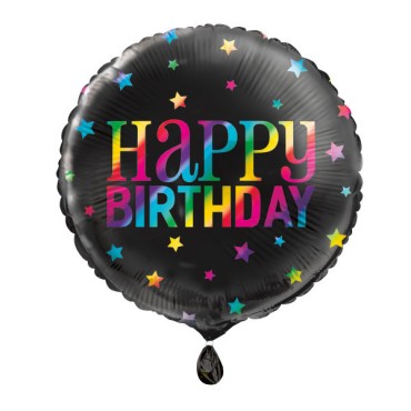 Unique Party Foil Balloon Happy Birthday Rainbow-Black Stars 45cm UP-53841