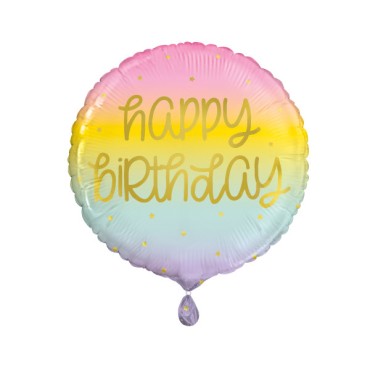 Unique Party Folienballon Happy Birthday Regenbogen Pastell-Gold 45cm UP-54981