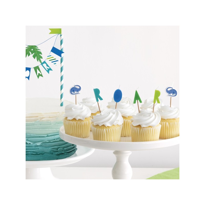 Unique Party Blue-Green Dino Birthday Candles, 6 pcs