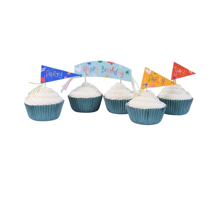 PME Happy Birthday Cupcake Set 24pcs – Cupcake Cases & Party Toppers