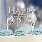 Ginger Ray Happy Birthday Acrylic Cake Topper Silver