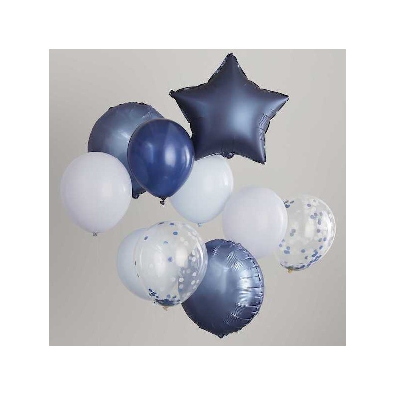 Ginger Ray Balloon Set Blue-Navy-Confetti, 10 pcs