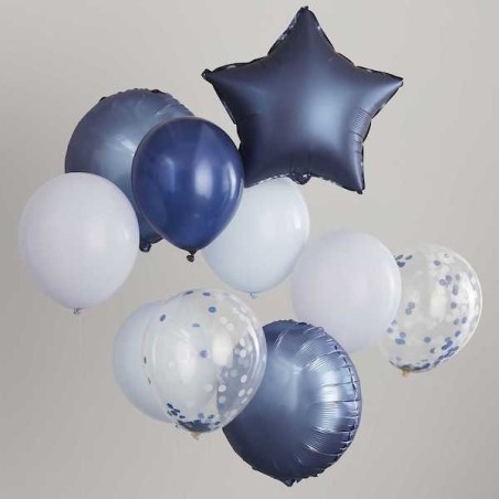 Ginger Ray Ballon-Set Bundle Blau-Navy-Konfetti 10 Stück GR-MIX-505
