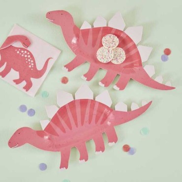 Ginger Ray Dino Plates Pink 30x16cm 8 pieces GR-DINO-104