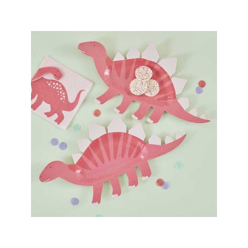 Ginger Ray Pink Dino Plates, 8 pcs