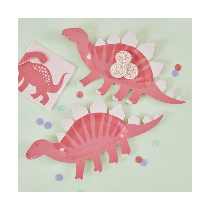 Ginger Ray Pink Dino Teller 8 Stück – Dinosaurier Partyteller Rosa