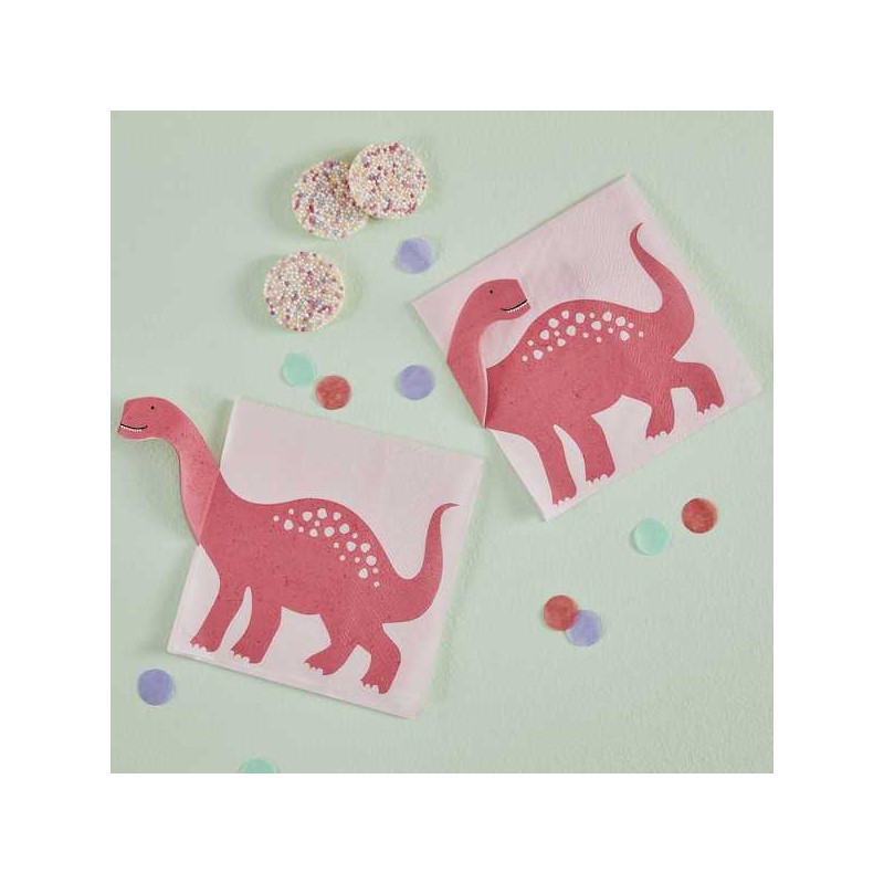 Ginger Ray Pink Dino Napkins, 16 pcs