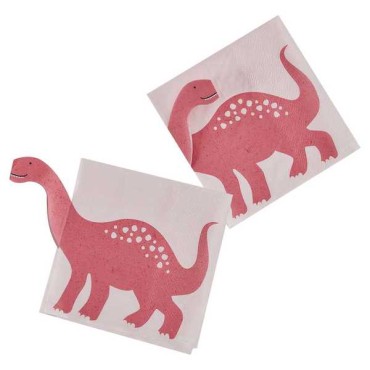 Ginger Ray Pink Dinosaur Napkins 32cm 16 Pieces GR-DINO-103