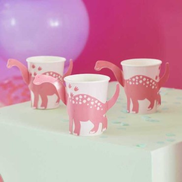 Ginger Ray Pink Dino Pop-Out Cups 250ml 8 Pcs GR-DINO-101