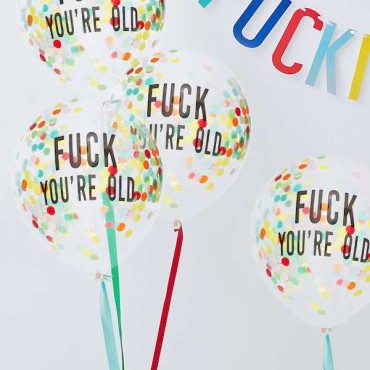 Ginger Ray Balloon Set Fuck You're Old Multi-Colored Confetti 5 pcs GR-NA-623