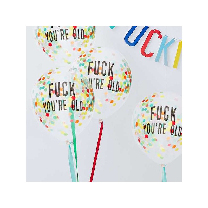 Ginger Ray Fuck You're Old Confetti Balloons, 5 pcs