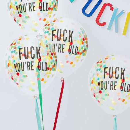 Ginger Ray Balloon Set Fuck You're Old Multi-Colored Confetti 5 pcs GR-NA-623