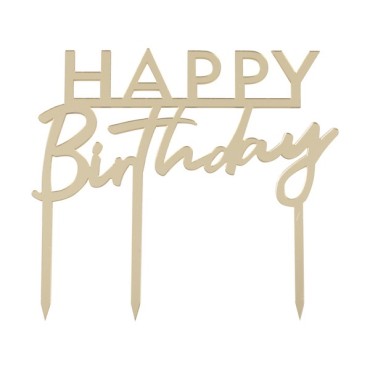 Ginger Ray Gold Acrylic Cake Topper Happy Birthday 12x11cm GR-MIX-259
