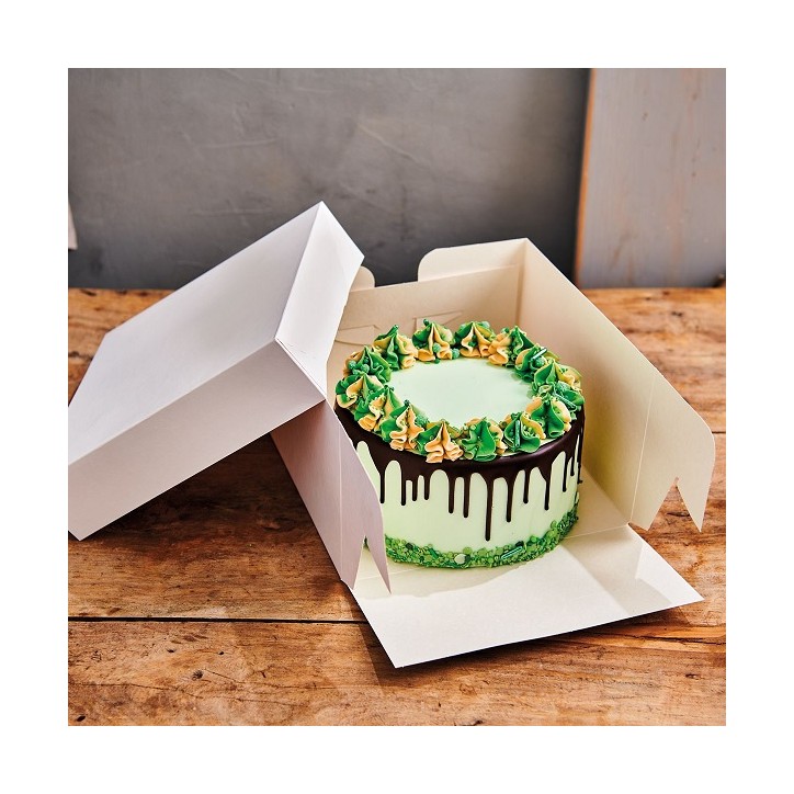 FunCakes Tortenschachtel 30x30x15cm – Grosse weisse Kuchenbox mit losem Deckel