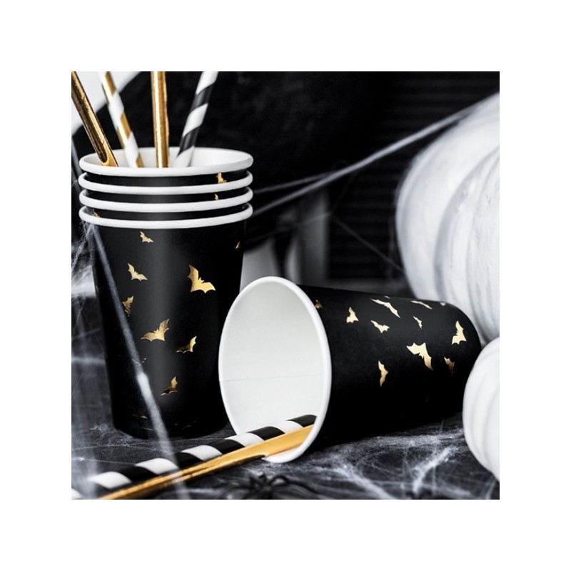 PartyDeco Bat Party Cup Black/Gold, 6 pcs