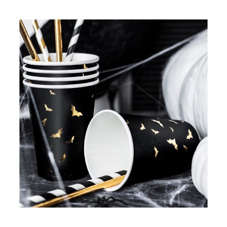 PartyDeco Halloween Bat Paper Cups Black Gold