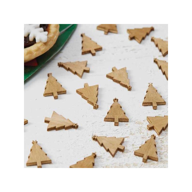 Ginger Ray Wooden Christmas Tree Confetti, 24 pcs