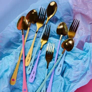 Miss Etoile Heart Spoon Set Gold-Pastel 20.8cm 4 Pieces ME-4976537
