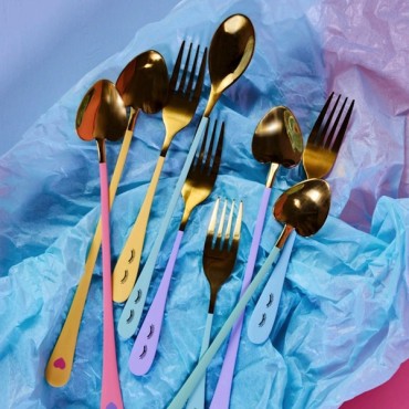 Miss Etoile Spoon Set Gold-Pastel Eyes Stainless Steel 6 Pieces ME-4970701