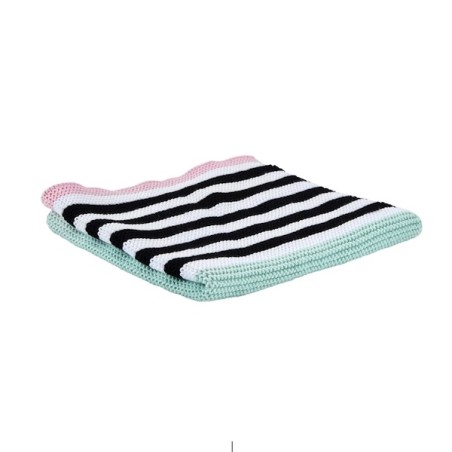 Miss Etoile Dish Cloth Small Stripes Black-Pink-Mint 30x30cm ME-4974965