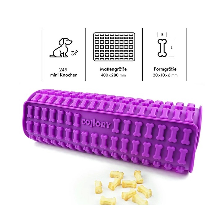 Collory Mini Bone Silicone Dog Treat Baking Mat Purple 2cm
