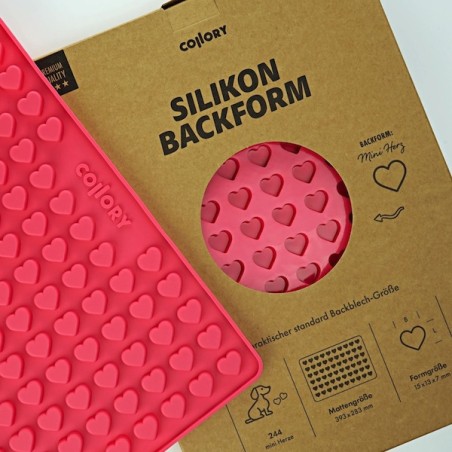 Collory Mini Herzen Leckerli-Backmatte Rosa – 244 Silikonformen für Hundekekse