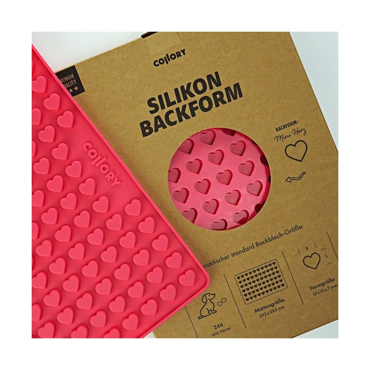 Collory Mini Herzen Leckerli-Backmatte Rosa – 244 Silikonformen für Hundekekse