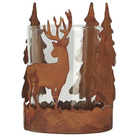 Forest Rusty Metal Candle Holder - Wood Latern - Rustic candle decoration Deer/Trees