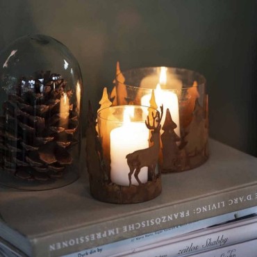 Forest Rusty Metal Candle Holder - Wood Latern - Rustic candle decoration Deer/Trees