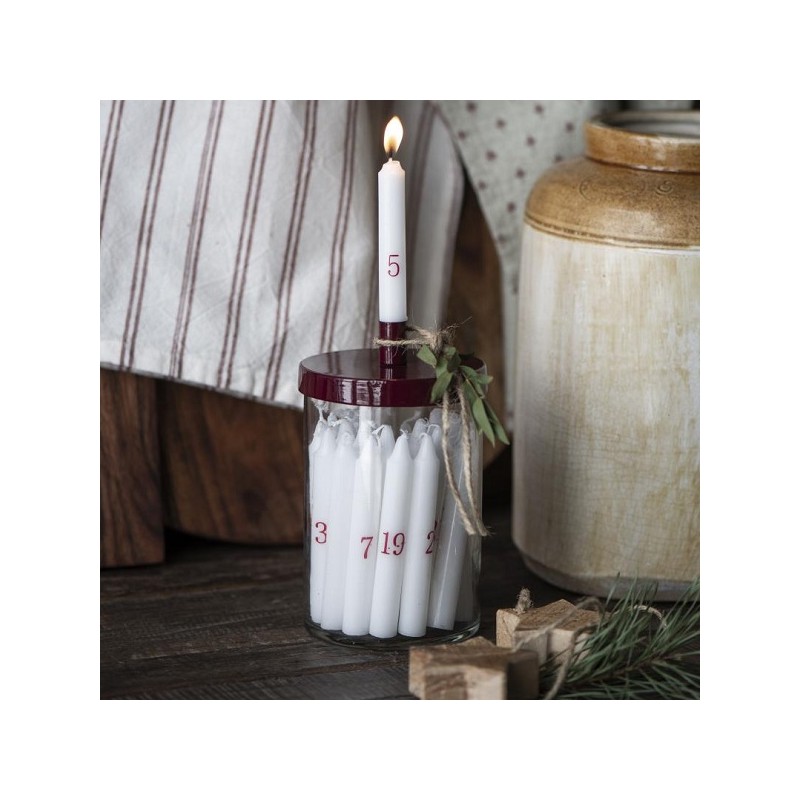 Ib Laursen Adventscalendar Candles 1-24 White with Red Numbers