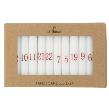 Taper candles 1-24 white w/red numbers 4141-11