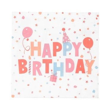 Recyclable Pastel Pink Happy Birthday Napkins Talking Tables - ROSE-ECO-NAPKIN-HB - 5052715124132