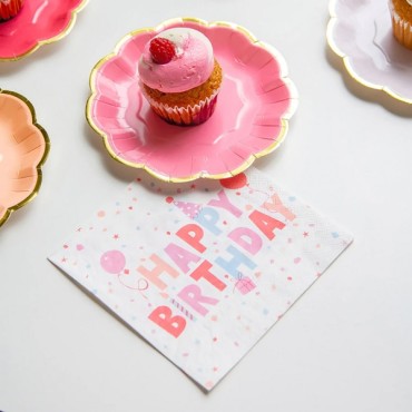 Recyclable Pastel Pink Happy Birthday Napkins Talking Tables - ROSE-ECO-NAPKIN-HB - 5052715124132