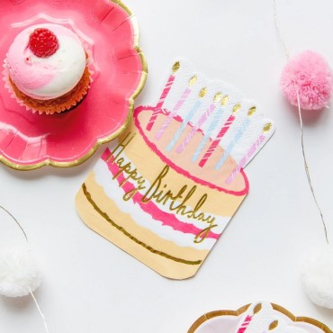 Geburtstagskuchen Servietten 12 Stück - Formservietten Geburtstagstorte - Motivserviette Kuchen Happy Birthday
