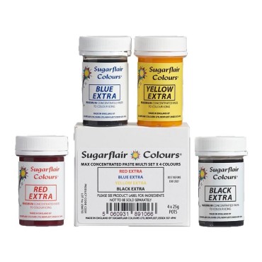Sugarflair EXTRA Lebensmittelfarben Set Max Concentraded Paste Multi Set 4 Farben
