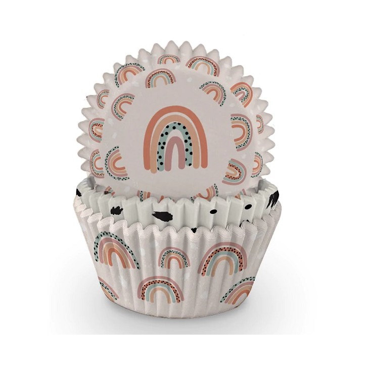 Boho Rainbow Cupcake Förmchen 75 Stück – Modernes Design für Babyshower & Party