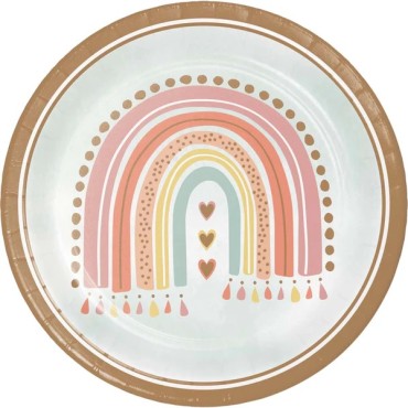8 Boho Rainbow Paper Dinner Plates Sturdy Style - Boho Partyware - Rainbow Party