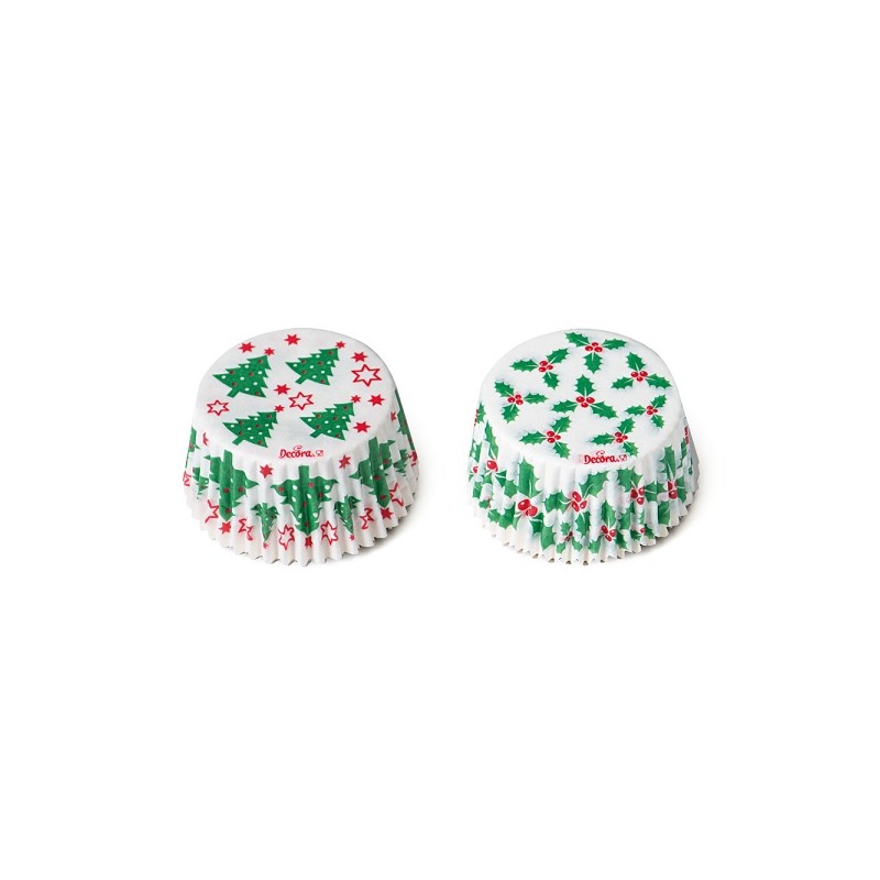 Decora Holly & Tree Christmas Cupcake Cases, 36 pcs