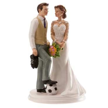 Soccer Wedding Cake Topper - WEDDING COUPLE FOOTBALL 18cm -  Soccer Player Groom Wedding Cake Topper