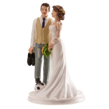 Soccer Wedding Cake Topper - WEDDING COUPLE FOOTBALL 18cm -  Soccer Player Groom Wedding Cake Topper