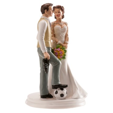 Soccer Wedding Cake Topper - WEDDING COUPLE FOOTBALL 18cm -  Soccer Player Groom Wedding Cake Topper