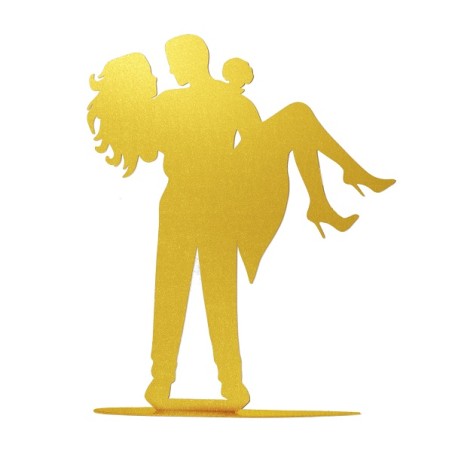 Golden Silhouette Couple Topper - golden wedding cake topper silhouette - METALLIC GOLDEN WEDDING CAKE TOPPER CUTTING COUPLE 18C