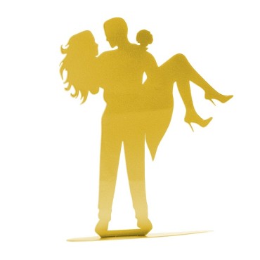 Golden Silhouette Couple Topper - golden wedding cake topper silhouette - METALLIC GOLDEN WEDDING CAKE TOPPER CUTTING COUPLE 18C