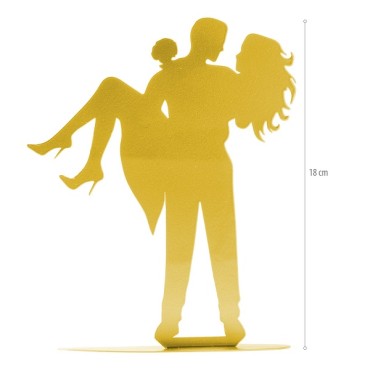 Golden Silhouette Couple Topper - golden wedding cake topper silhouette - METALLIC GOLDEN WEDDING CAKE TOPPER CUTTING COUPLE 18C