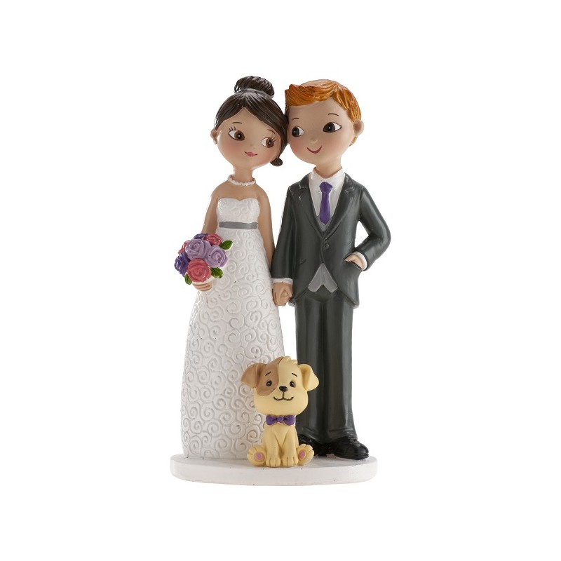 DeKora Brautpaar mit Hund Tortentopper, 16cm