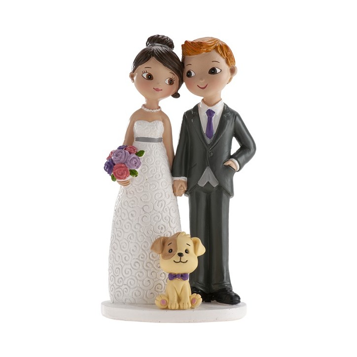 DeKora Brautpaar mit Hund Tortentopper 16cm DeKora Brautpaar mit Hund Tortentopper 16cm